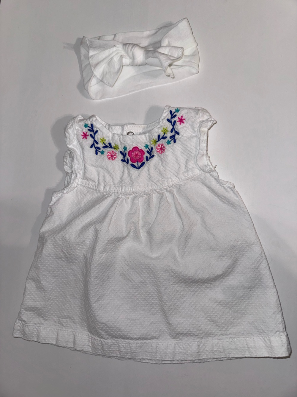 White Embroidered Baby Dress with Headband